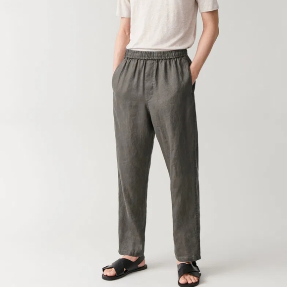 COS Elasticated Hemp Straight Leg Trousers In Dark Grey Size Small Men's - Picture 1 of 15
